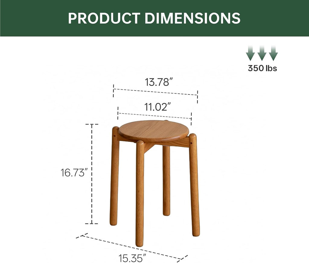 Oak Stackable Stool, Small Plant Stand, Round Wooden Stool for Dining Room, Living Room, Entryway, Classroom, School, 15.4" x 15.4" x 16.7”, Natural