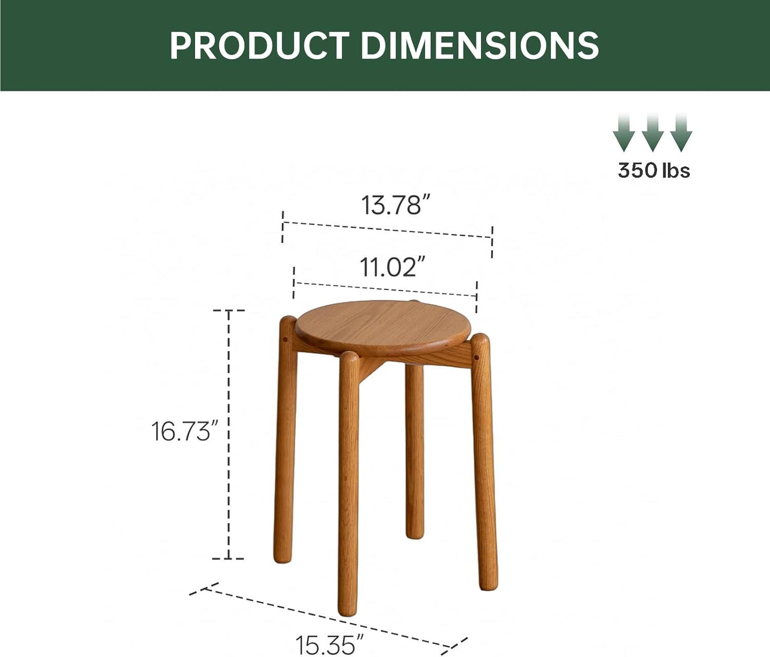 Oak Stackable Stool, Small Plant Stand, Round Wooden Stool for Dining Room, Living Room, Entryway, Classroom, School, 15.4" x 15.4" x 16.7”, Natural