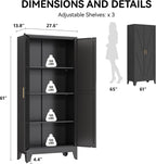 COFaR 61" Metal Pantry Cabinet in Black, Modern Storage Cabinet with Adjustable Shelves, Sturdy Metal Cupboard for Kitchen, Office, Living Room & Bathroom Organization