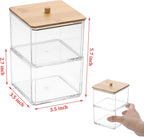 BTSKY Clear Stackable Paper Clip Holder with Bamboo Lid 2-Layer Paperclip Box Thick Acrylic Office Supply Accessory Organizer Square Small Storage Holder Cute Qtip Holder for Office Bathroom Vanity