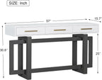 Contemporary Entryway Console Table 57-Inch Extra Long Minimalist Entry Sofa Table with Storage Drawers for Living Room Hallway, Gray & White