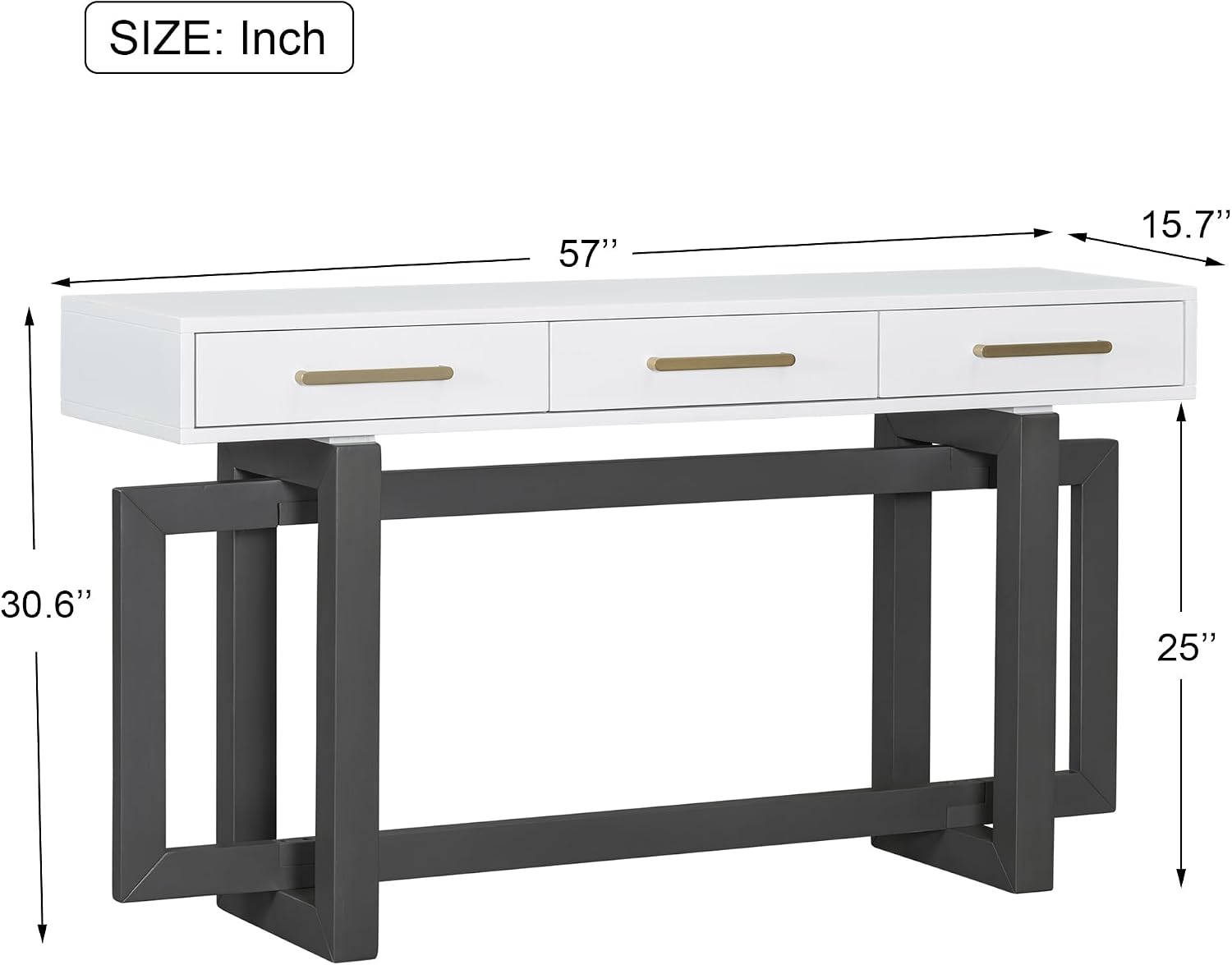 Contemporary Entryway Console Table 57-Inch Extra Long Minimalist Entry Sofa Table with Storage Drawers for Living Room Hallway, Gray & White