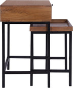 Casartis Living Atelier Nesting Side Table Set of 2 in Honey, Solid Mango Wood with Powder-Coated Iron, Drawer and Tray Top