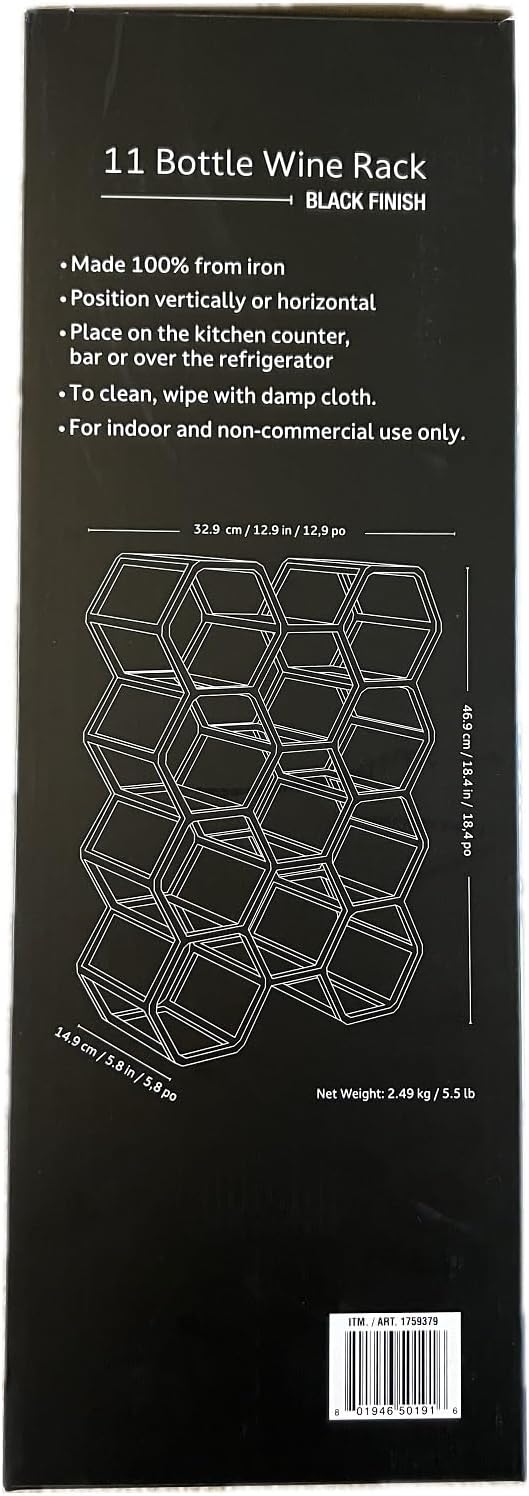 Evergreen Wine Rack, 11 Bottle Capacity, Black