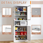 Metal Storage Pantry Cabinet 72" Tall, White Freestanding Organizer with Adjustable Shelves for Kitchen, Bathroom, Laundry Room (White A)