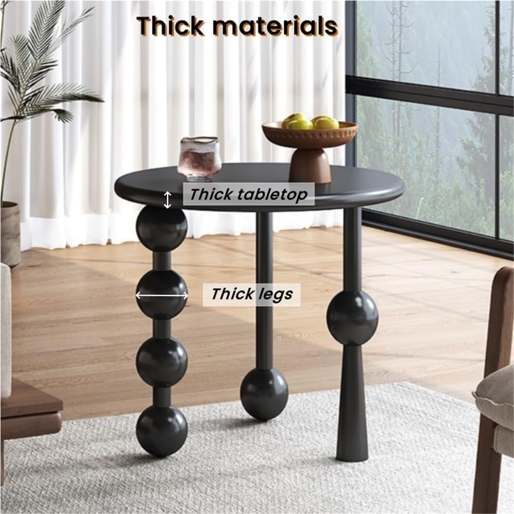 Creative Design Small Coffee Table Wood Round Side Table Retro Style 3-Legged Stable Practical End Table for Living Room Home Lightweight(Black)