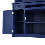 Farmhouse Freestanding Buffet with Hutch, Tall Kitchen Pantry with Wine Rack and Adjustable Shelves,for Dining Room (Blue-W)