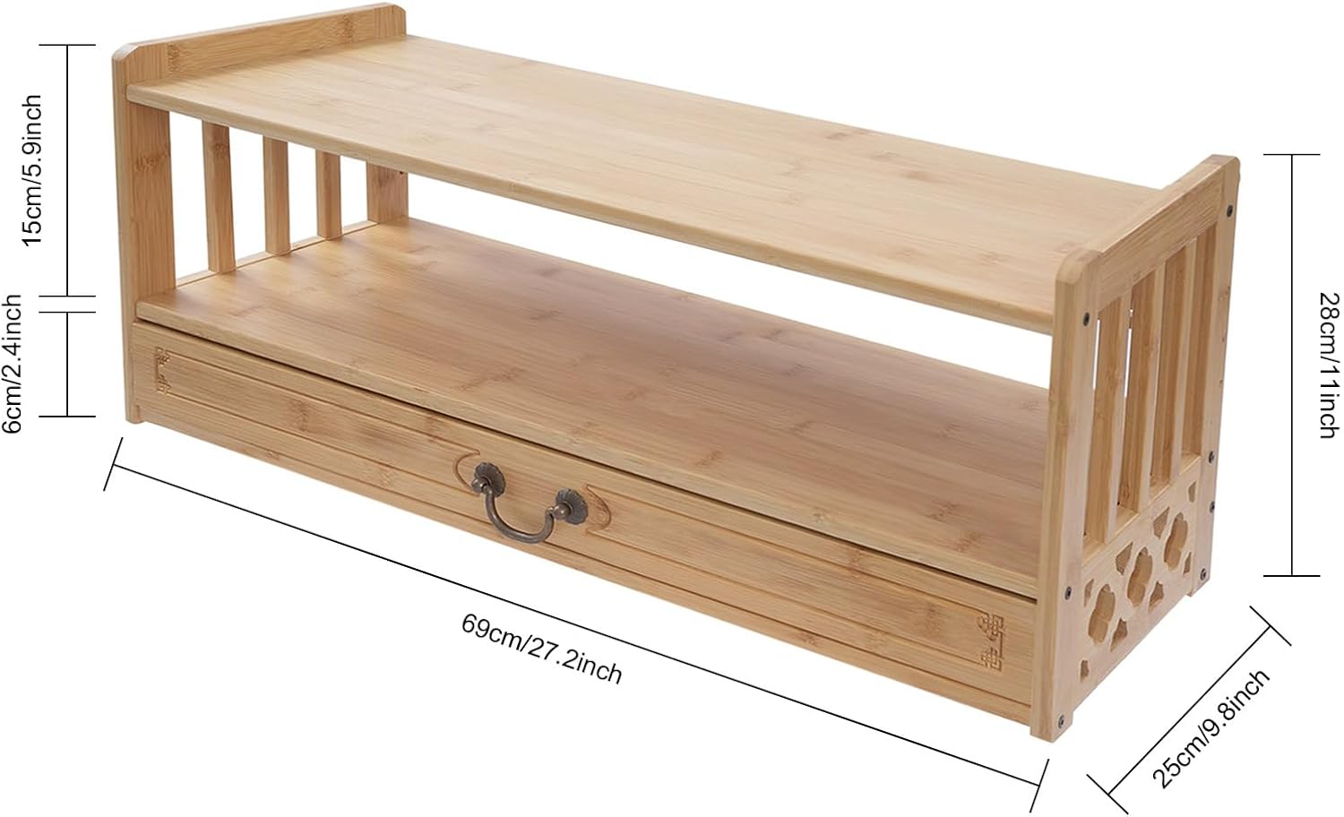 Meditation Table, 3-Tier Bamboo Altar Floor Tables for Spiritual, Puja Table with Drawer for Prayers, Worship or Bamboo Furniture for Displaying Plants and Books
