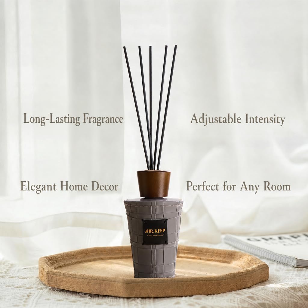 Airkeep Reed Diffuser Set, Cedar Wood 5.1 fl oz (150 ml), Long Lasting Home Fragrance with Reed Diffuser Sticks, Decorative Room Diffuser for Bathroom, Bedroom, Living Room & Office