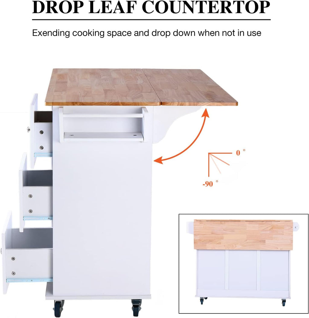 PHI VILLA Kitchen Island Cart on Wheels - Mobile Kitchen Island with Drop Leaf, Rolling Kitchen Table with Storage