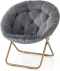 Magshion Saucer Chair for Adults, Comfy Living Room Lounge Chair for Bedroom Corner, Dorm, Apartment, Faux Fur Fluffy Circle Accent Seat with Thick Padded & Folding Metal Frame (Grey)