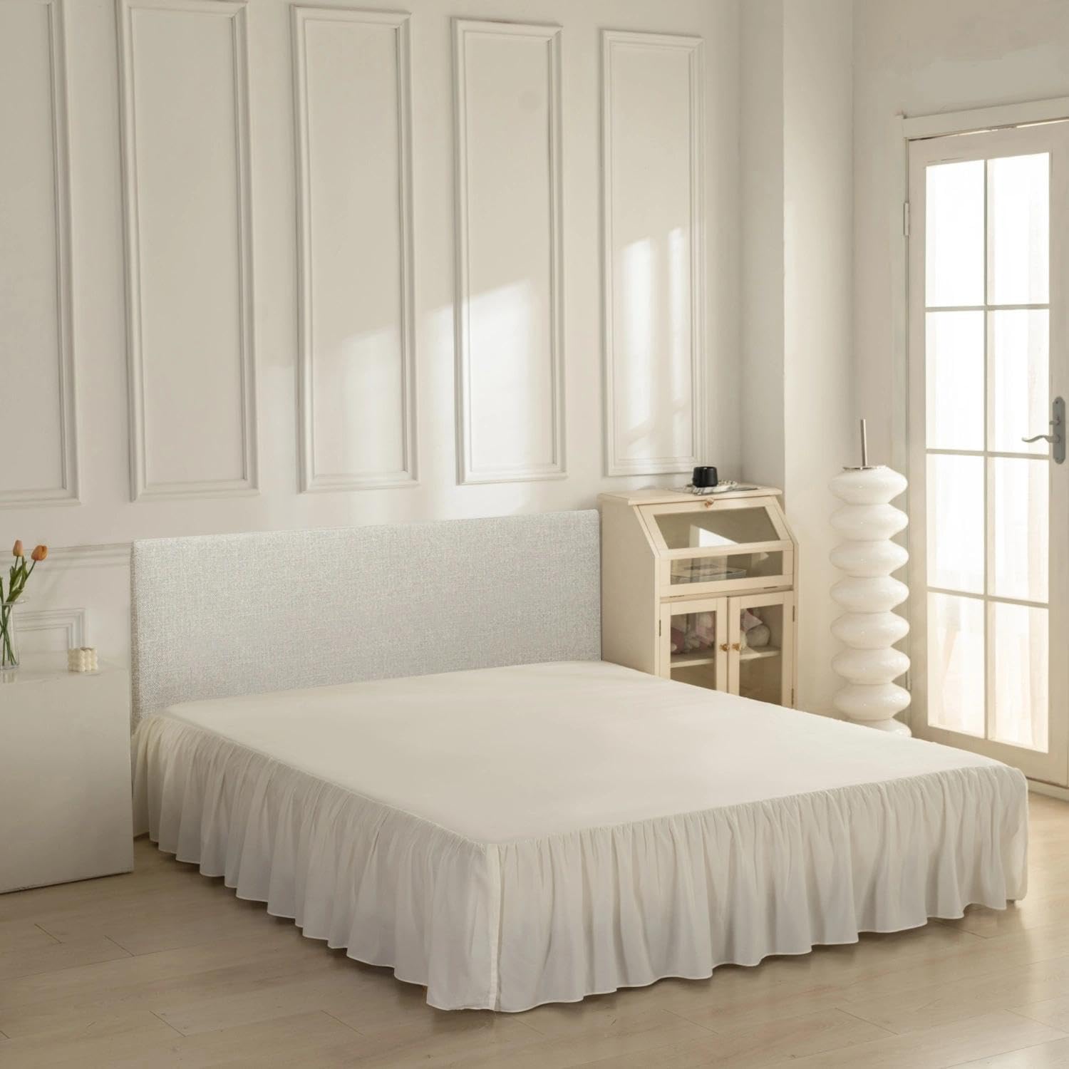 Bed Skirt Queen Size Ruffled Bed Skirt with Split Corners, Queen Bed Skirts 14 Inch Drop with Platform, 14'' Queen -Ivory