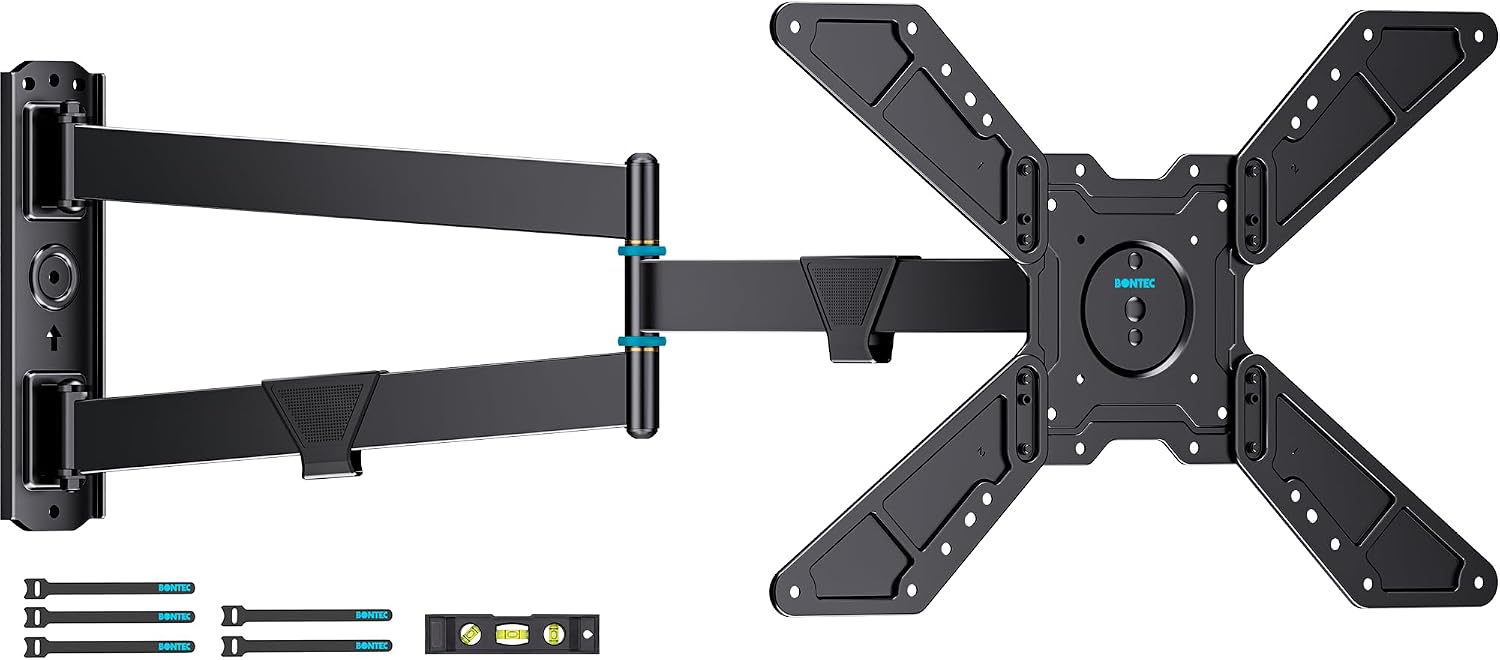 BONTEC Full Motion Corner TV Wall Mount for 31-75 Inch TVs, 33 in Long Arm Wall Mount Bracket, Swivel and Tilt with Landscape to Portrait Rotation, Holds 110 lbs, Heavy Duty Steel, Max VESA 600x400 mm