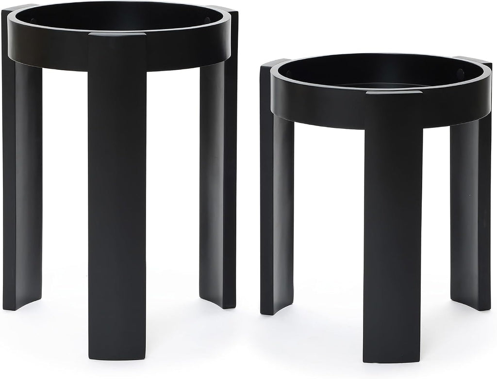 LuxenHome Set of 2 Black Nesting Tables, Space Saving Modern Round Side Table Set for Living Room, Bedroom