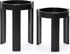 LuxenHome Set of 2 Black Nesting Tables, Space Saving Modern Round Side Table Set for Living Room, Bedroom