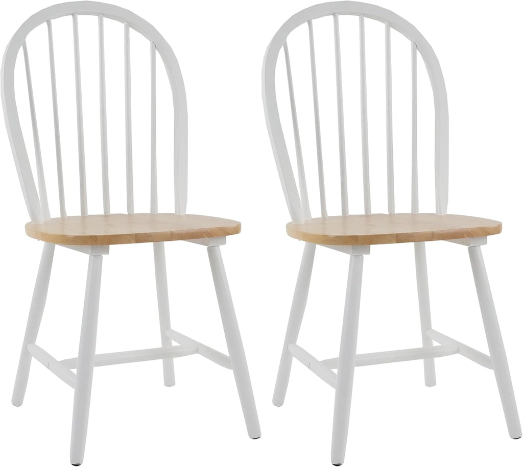 Windsor Dining Chairs Spindle Kitchen Chairs Set of 2, Countryside Solid Wood Kitchen Chairs for Dining Room/Living Room/Home Office/Reception, White, Round Back