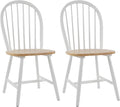 Windsor Dining Chairs Spindle Kitchen Chairs Set of 2, Countryside Solid Wood Kitchen Chairs for Dining Room/Living Room/Home Office/Reception, White, Round Back