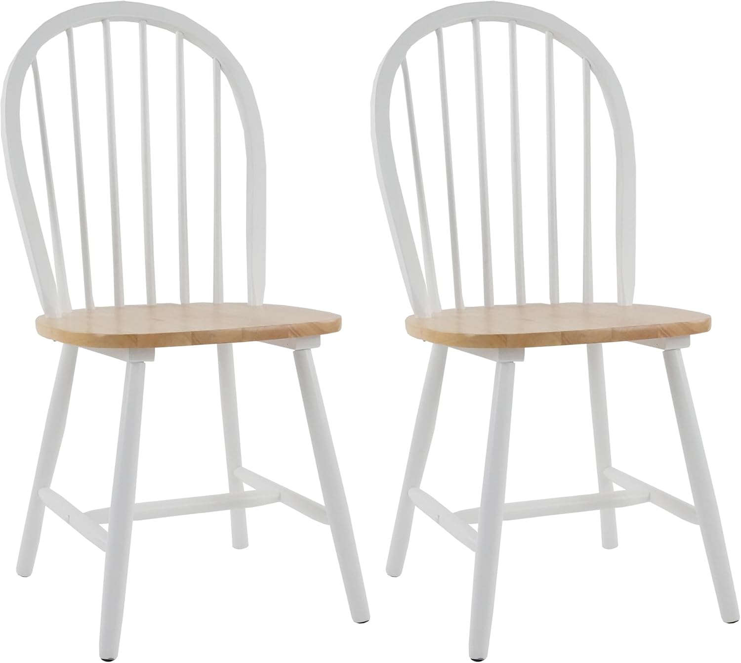 Windsor Dining Chairs Spindle Kitchen Chairs Set of 2, Countryside Solid Wood Kitchen Chairs for Dining Room/Living Room/Home Office/Reception, White, Round Back