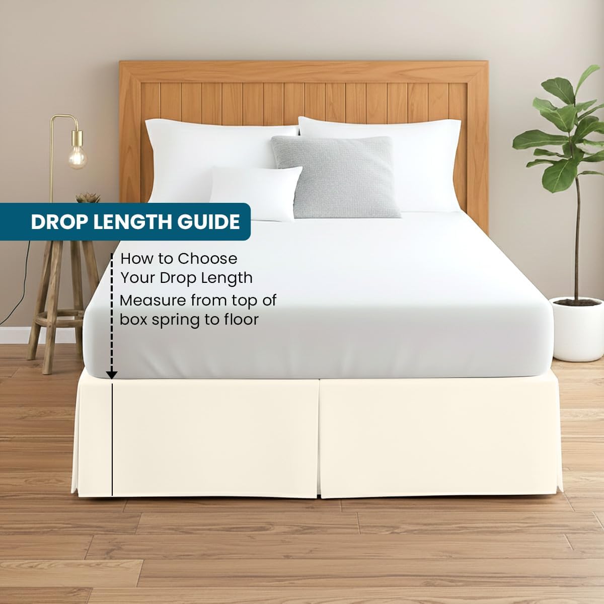 19 Inch Bed Skirt Dust Ruffle Queen Size - Single Fabric Construction Box Pleated, 600 Thread Count Luxury Bed Skirt Ivory Solid
