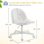 VINGLI Modern Vanity Chair with Back, Velvet Desk Chair for Girls, Small Office Chair with Silent Wheels， Stylish and Comfortable, White
