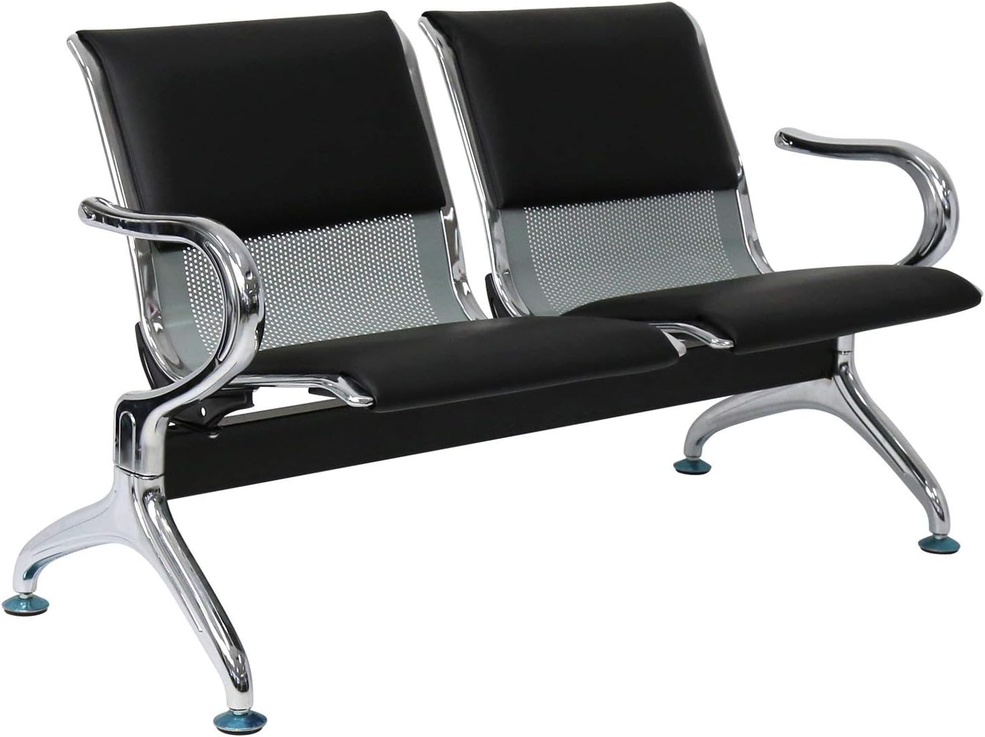 Peach Tree Reception Chairs Waiting Room Chair with Black Leather, Lobby Chairs for Reception Room, Office, Airport Reception Bench (5 Seat, Black)