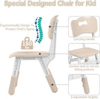 DOREROOM Kids Table and 2 Chairs Set, Height-Adjustable Toddler Table and Chairs Set with Graffiti Desktop, 23.6''L x 23.6''W Children Activity Table for Daycare, Classroom, Home, Burlywood-w