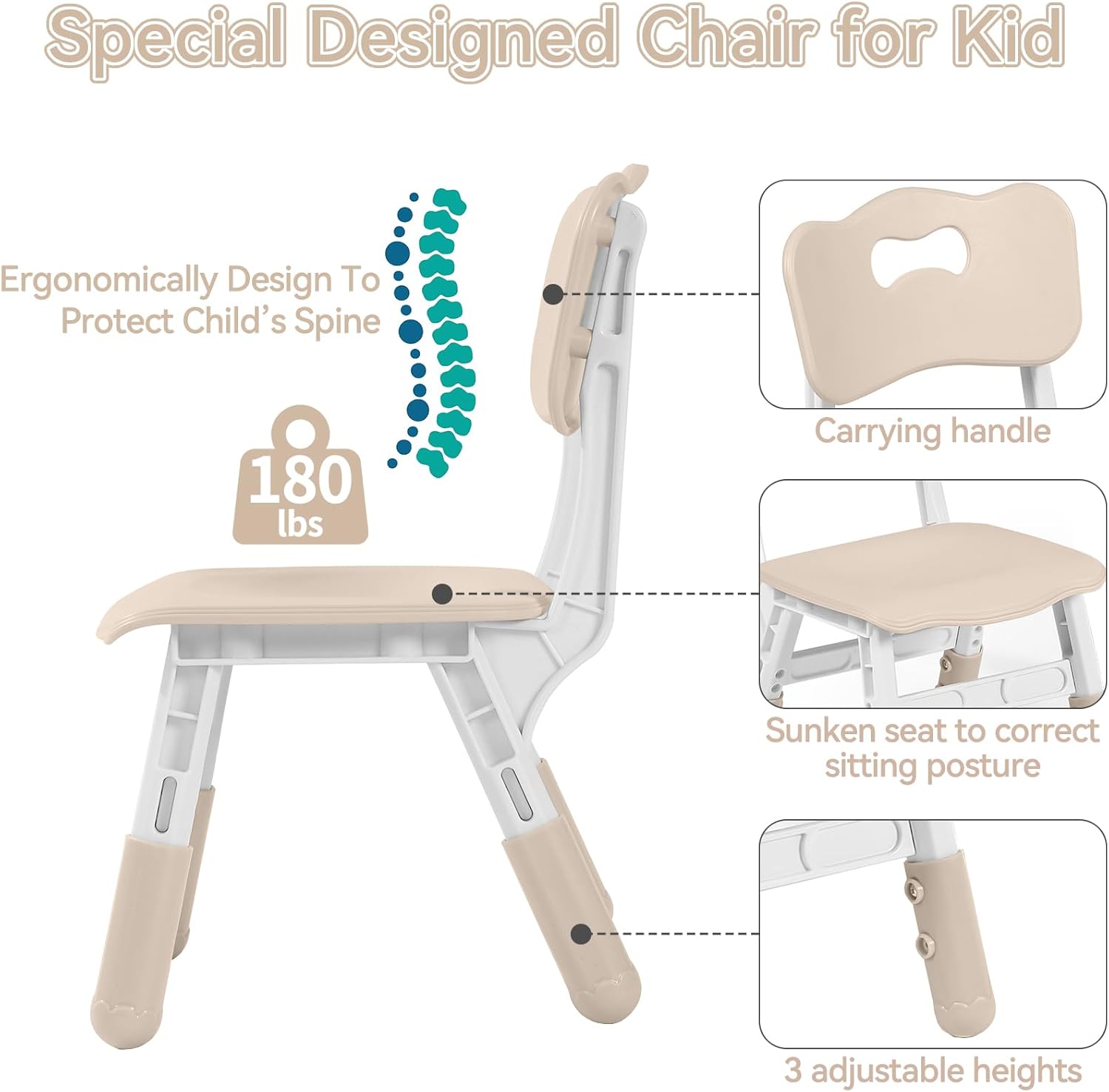 DOREROOM Kids Table and 2 Chairs Set, Height-Adjustable Toddler Table and Chairs Set with Graffiti Desktop, 23.6''L x 23.6''W Children Activity Table for Daycare, Classroom, Home, Burlywood-w
