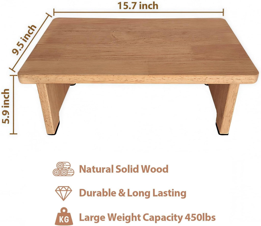 Solid Wood Stool Wooden Step Stools for Adults Kids with Anti-Slip Feet, Heavy Duty Stepping Stools with 450-LBS Capacity for Bedroom Kitchen Bathroom, Bed Steps for High Beds