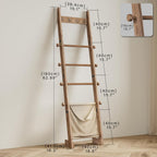 REFGY 5-Tier Blanket Ladder Shelf, 5.3FT (63'') Wall Leaning Blanket Ladders for Living Room Bedroom, Decorative Quilt Rack with 4 Metal Hooks, Rustic Farmhouse Decorative Ladder for Blankets, Brown
