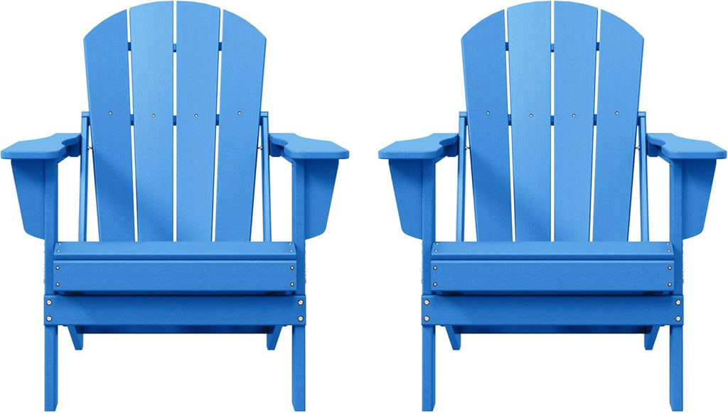 HDPE Laguna Outdoor Folding Poly Adirondack Chair (Set of 2), Pacific Blue