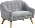 Lilola Home Amelia 28-inch Kids Gray Chenille Accent Sofa with Tufted Back, Natural Wood Legs, Foam-Filled Seat with Pocket Coil Springs – Child-Sized Upholstered Sofa for Playroom, Bedroom,Read Nook