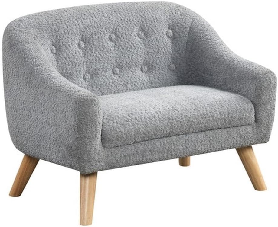 Lilola Home Amelia 28-inch Kids Gray Chenille Accent Sofa with Tufted Back, Natural Wood Legs, Foam-Filled Seat with Pocket Coil Springs – Child-Sized Upholstered Sofa for Playroom, Bedroom,Read Nook