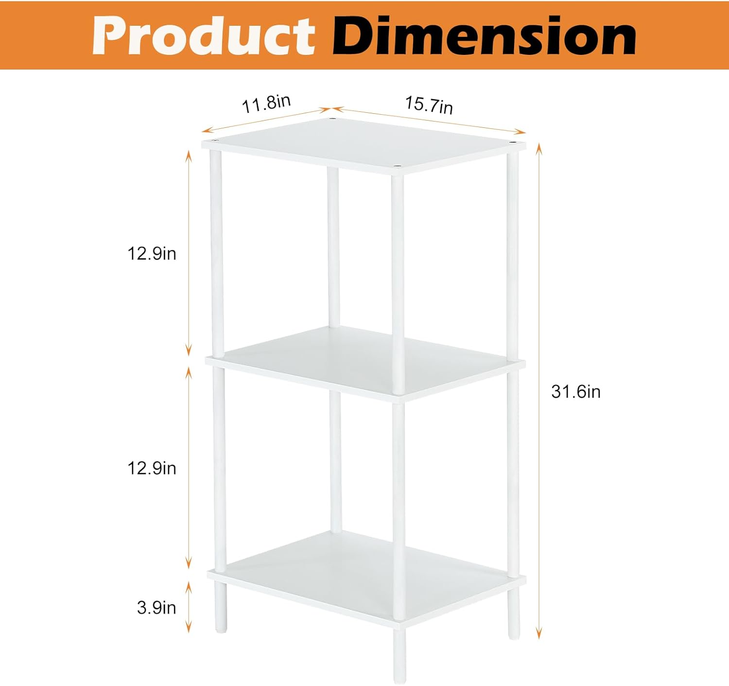 ETELI Tall End Table 3 Tier Small Tall Side Table Stand with Storage Shelves 31.6 Inch Nightstand Bedside Telephone Table for Small Space Living Room Bedroom Bathroom Kitchen, White