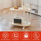 Mobile End Table, 2 Tier Side Cabinet with Handle Storage Rack and 4 Wheels, Utility Cart Living Room Small Sofa Table Mobile Plastic Side Table Little Night Stand Bedroom Balcony, White