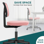 DUMOS Small Office Chair Armless, Ergonomic Adjustable Home Office Swivel Rolling Task Chair No Arms, Comfy Mesh Mid Back Computer Work Vanity Desk Chiars with Wheels for Small Spaces, Hot Pink