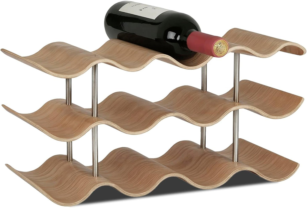 3-Tier Wine Rack Countertop, 12 Bottles Wooden Wine Holder Inserts for Cabinet, Freestanding Wine Shelf Storage Organizer for Bar or Pantry