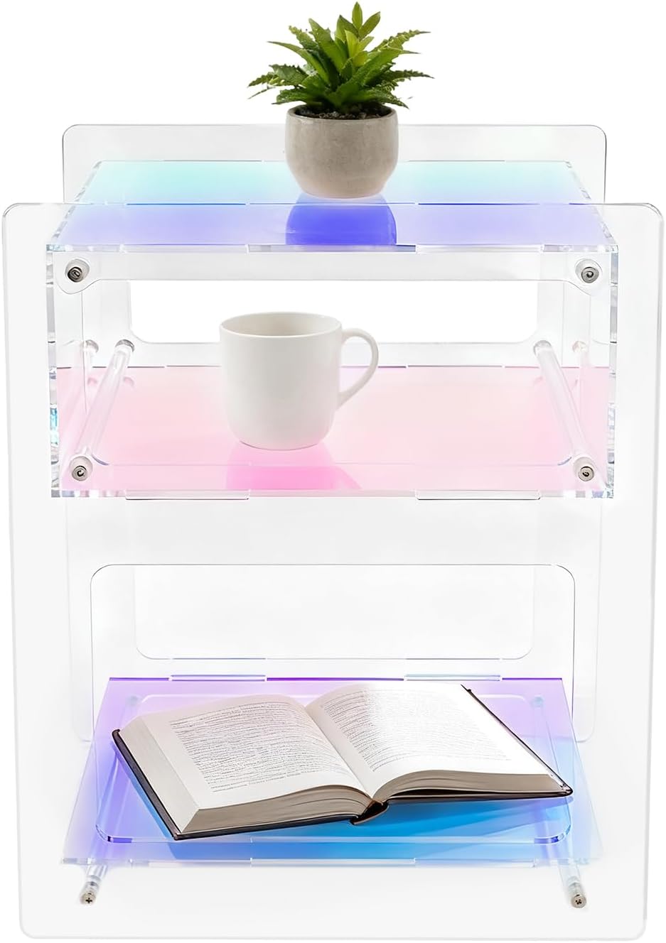 Acrylic Side Table Clear Acrylic Night Stand with 44 Lbs Load Capacity & Three Layer Design Home Decor Accent Table Small Modern Bedside Tables for Living Rooms, Bedrooms, Offices(Colorful)