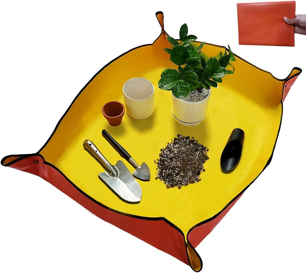 OXIHOUSE&CO- Extra Large Plant Repotting Mat, 39.5" x 39.5", Orange, Waterproof PE, Easy to Clean & Store, Copper Buckles, Potting Mat, Repotting Mat for Indoor/Outdoor Plants