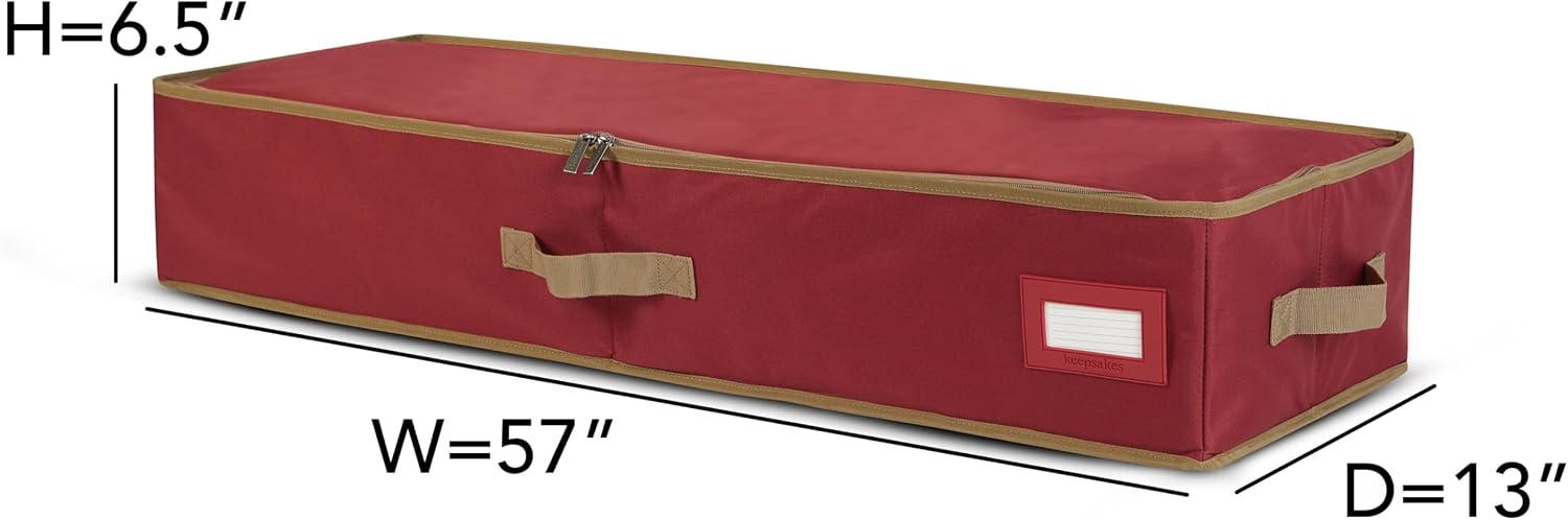 Covermates Keepsakes Gift Wrap Storage Organizer – Heavy-Duty Polyester with Buckle Straps & Interior Pockets – Holds Up to 15 Rolls of Gift Wrap with Handles & Label Window, Red