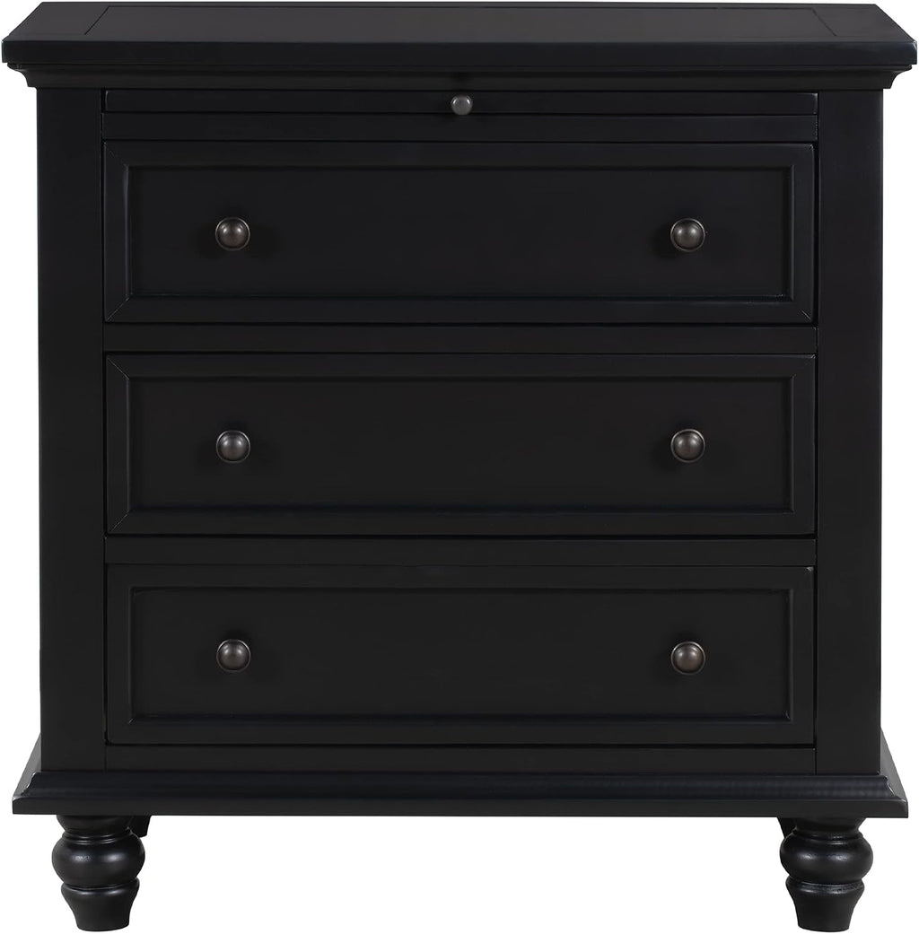 28'' Painted Nightstand with Pull Out Tray, Bedside Cabinet with 3 Drawers, Sofa Side Table with Rubber Legs and Metal Handle for Bedroom Sofa Couch Office