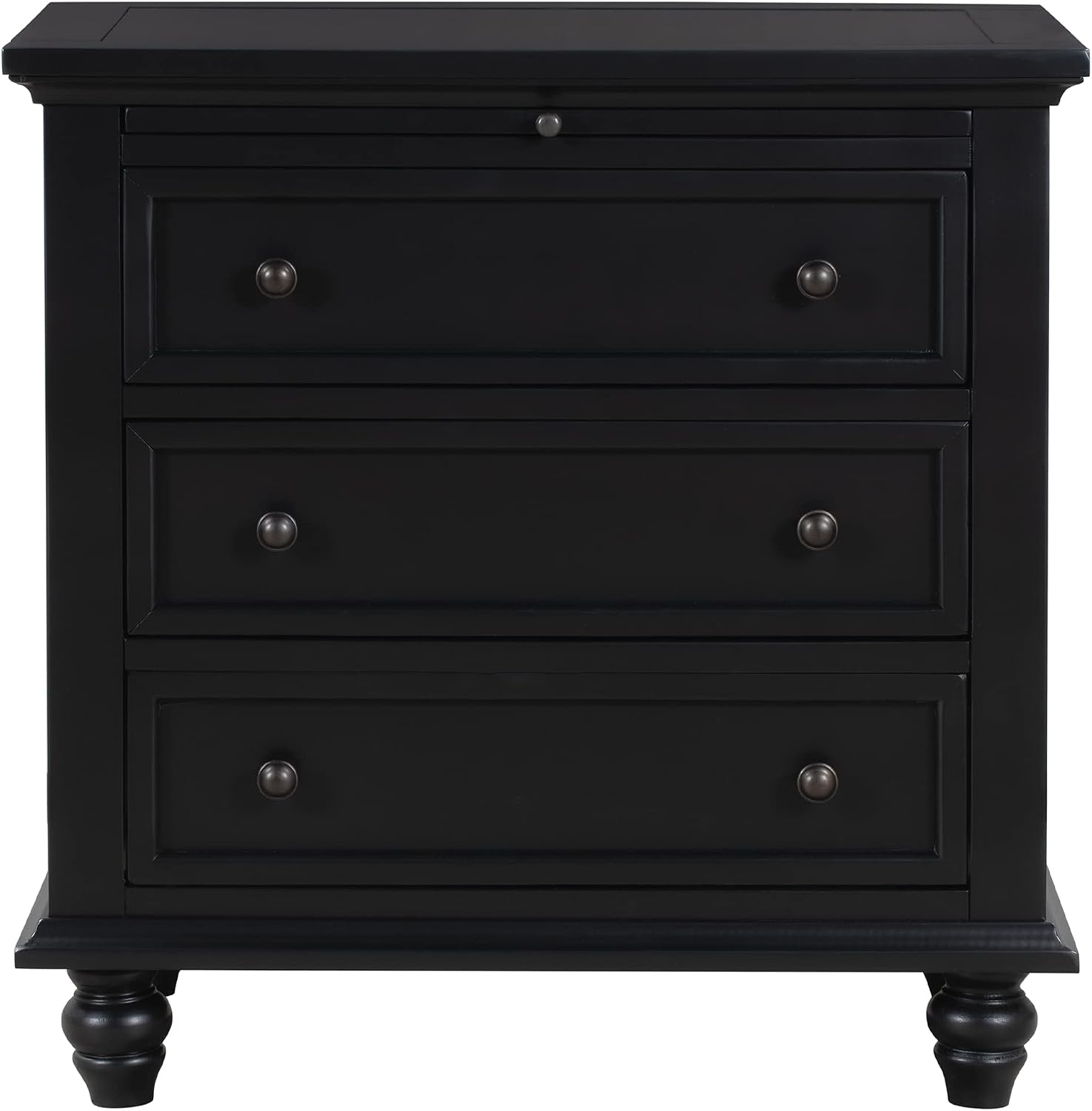 28'' Painted Nightstand with Pull Out Tray, Bedside Cabinet with 3 Drawers, Sofa Side Table with Rubber Legs and Metal Handle for Bedroom Sofa Couch Office