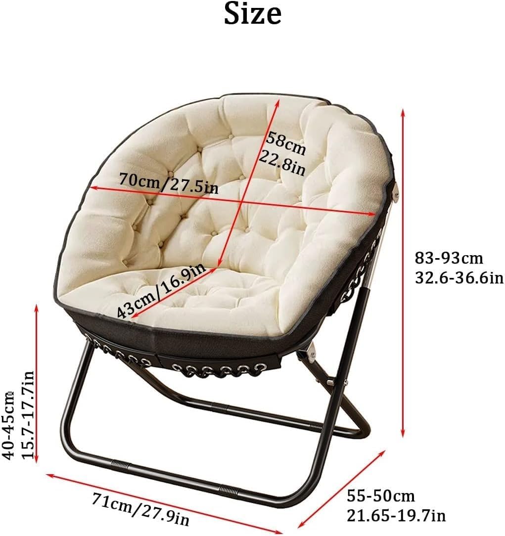 Oversized Folding Saucer Chair with Carbon Steel Frame for Living Room Lounge and Office Beige Color(Orange)