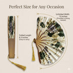 Vintage Floral Folding Hand Fan with Tassel, Chinese Style Fabric Hand Fan for Wedding, Dance, and Home Decor, Portable Elegant Fan for Women (Green Floral)