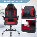 Red Gaming Chair, Ergonomic High Back Executive Office Chair with Flip-Up Arms, Adjustable Height, PU Leather, 300 lbs Weight Capacity