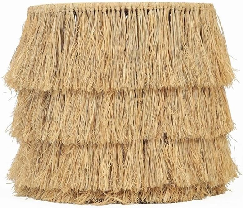 Pemberly Row Contemporary Round End Table, 20 in Wide Natural Rattan and Cane, Handmade Tasseled Finish, Fully Assembled, Living Room or Entryway Accent Furniture