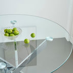 47.2“ Round Dining Table for 4, Contemporary Tempered Glass Dining Table, Small Dinner Table with Silver Metal Base, Round Clear Kitchen Table Writing Desk for Dining Kitchen