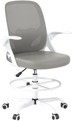Kensaker Drafting Chair Tall Office Chair, Ergonomic Standing Desk Chair with Adjustable Foot Ring and Flip-up Armrests, Mesh Computer Chair for Art Studio, 300 LBS, Gray