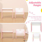 FUNLIO Height Adjustable Toddler Table and Chair Set for Age 1-3, Quality Solid Wood Montessori Table and Chairs, Weaning Baby Table Chair Set, Easy to Assemble, CPC Certified - Pink