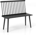 Giantex Dining Bench with Back, Black Windsor Bench with Spindle Back & Anti-Slip Foot Pads, Farmhouse Rubber Wood Dining Bench, Indoor Wooden Entryway Bench for Living Room, Dining Room, Hallway