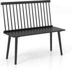 Giantex Dining Bench with Back, Black Windsor Bench with Spindle Back & Anti-Slip Foot Pads, Farmhouse Rubber Wood Dining Bench, Indoor Wooden Entryway Bench for Living Room, Dining Room, Hallway